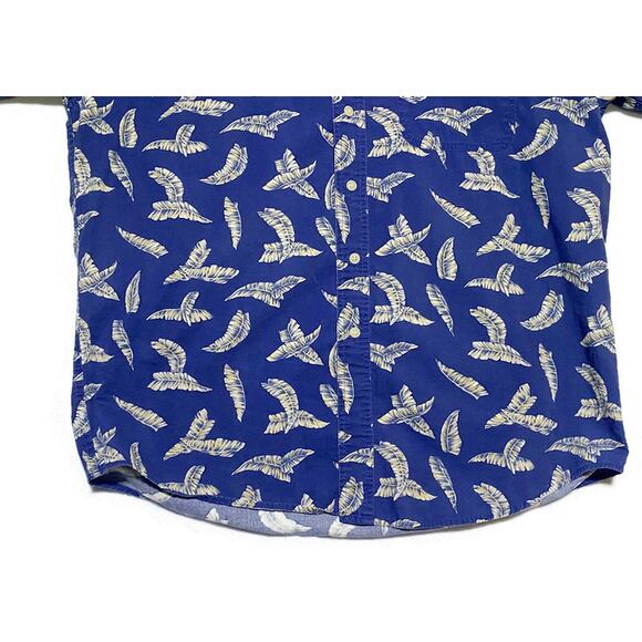 Chaps Button Up Shirt Men's Size Large Short Sleeve Blue With Brown Accent - Picture 5 of 7